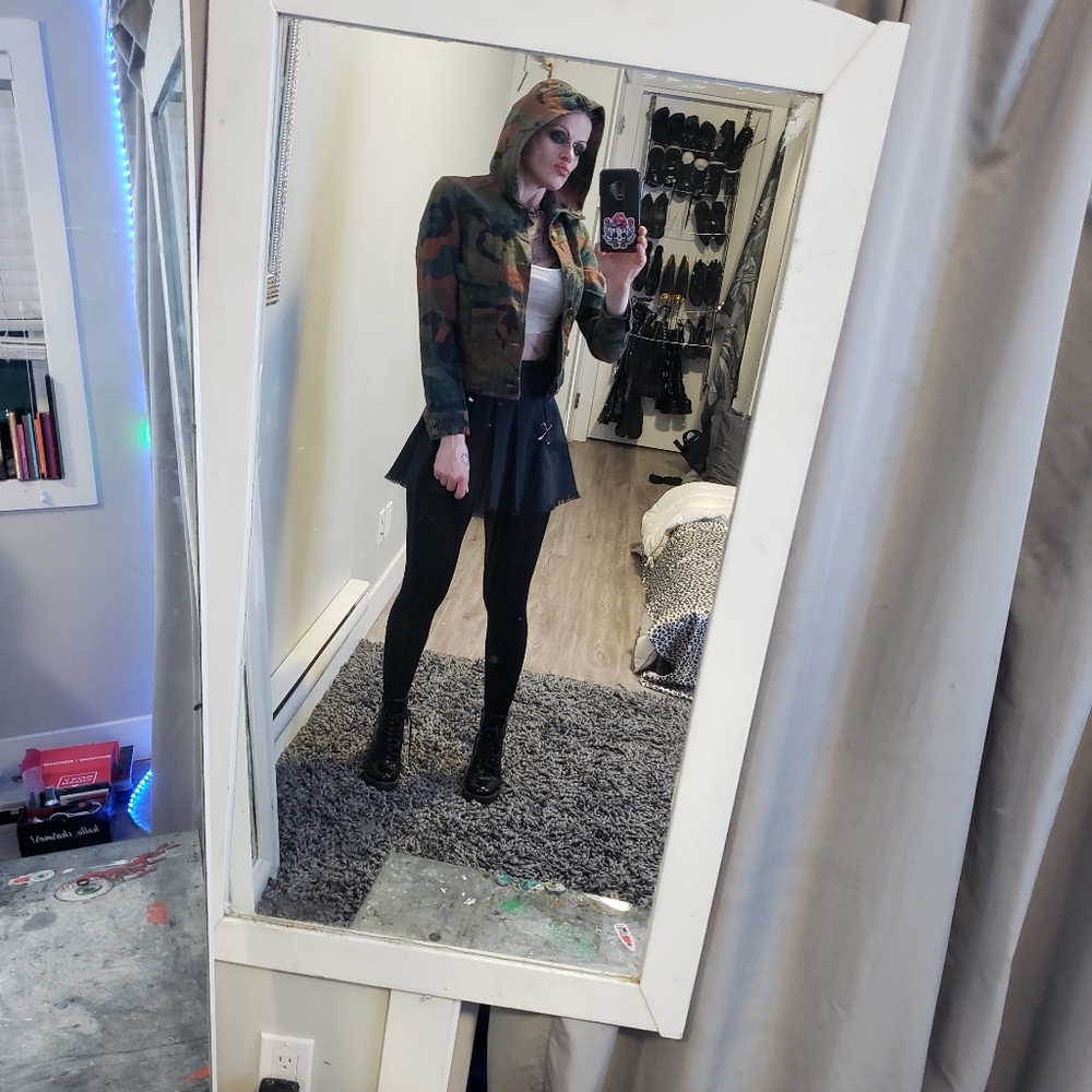 army print hooded jacket